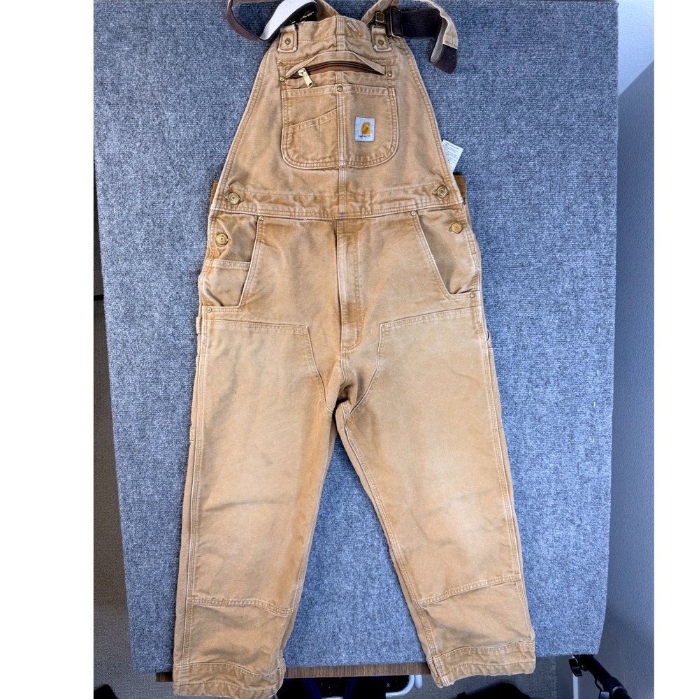 Carhartt 34x30 Mens Brown Duck Canvas Relaxed Fit Bib Overalls R01-M Workwear 29
